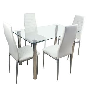 Tavolo da Pranzo Rettangolare in Vetro Temperato con 4 Posti e Gambe in Acciaio Inossidabile 110x70x75cm - Product Image 2