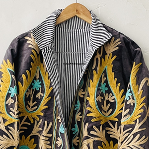 Indian Handmade Suzani Cotton <b>Jacket</b> Hand Embroidered Short <b>Jacket</b> Unisex Coat Handmade Suzani Short <b>Jacket</b> - Product Image 4
