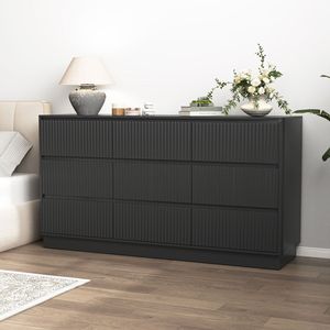 Cassettiera Moderna Stile Mid-Century a 9 Cassetti in Legno, Grande Mobile da Terra per Camera da Letto, Adatta per Supporto TV Lungo - Product Image 3