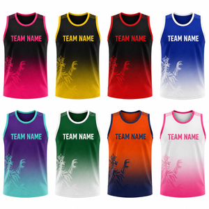 Maillot de basket-ball personnalisé à dégradé, sans manches, maillot d'équipe rose et noir, uniforme en mesh sublimé, fabricant OEM - Product Image 2
