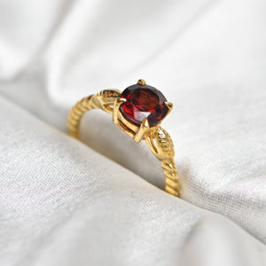 Round <b>Garnet</b> Engagement Wedding Bridal <b>Ring</b> 925 Sterling <b>Silver</b> Gold Plated Prong Setting Luxury Gemstone - Product Image 3