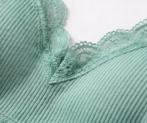 Ensemble soutien-gorge sans armatures et culotte hipster vert menthe pour femme avec bordure en dentelle, taille mi-haute, sans couture, sous-vêtements quotidiens - Product Image 6