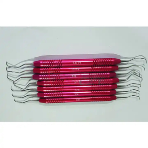 Ensemble de curettes chirurgicales dentaires Gracey 7 1/2-13/14 en acier inoxydable anodisé rose, détartreur manuel BBI-567 certifié CE Classe I - Product Image 4