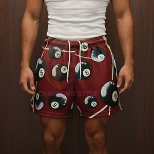 Pantalones Cortos de Baloncesto Unisex para Adultos, 100% Poliéster, Teñidos con Estampado Abstracto de Rayos Rojos y Negros, de Secado Rápido, Transpirables, con Cordón Ajustable - Product Image 3