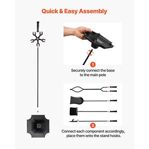 Set di 5 Utensili per Caminetto a Cinque Punte con Paletta, Spazzola e Supporto in Ferro Battuto - Product Image 6