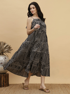 Geometric Print <b>Spaghetti</b> <b>Strap</b> <b>Midi</b> <b>Dress</b> A-Line Loose Fit Casual Summer Woven Viscose <b>Dress</b> Breathable Natural Waistline - Product Image 5
