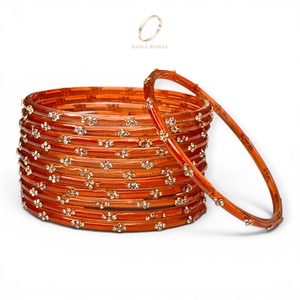 Wholesale Kashmiri Vibrant Orange Raindrop Glass <b>Bangles</b> Set Party Wear Trendy <b>Bracelet</b> Crystal Embellishment for Women - Product Image 3