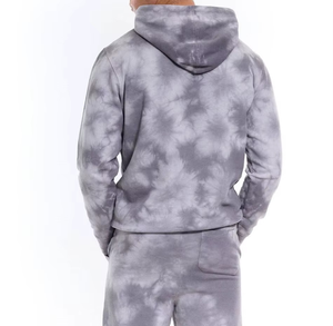 Men's Gray <b>Tie</b> <b>Dye</b> Hooded Tracksuit <b>Set</b> Full Sleeve Casual Autumn Wear With Drawstring Closure Side Pockets - Product Image 5