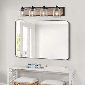 Applique murale de salle de bain à 4 lumières, design industriel moderne, style ferme, 32 pouces, abat-jour en verre clair grainé - Product Image 3