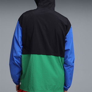 Men's Color Blocking Hooded Windbreaker <b>Jacket</b> With Zipper Closure Streetwear Style Waterproof Polyester Spring Outfit - Product Image 2
