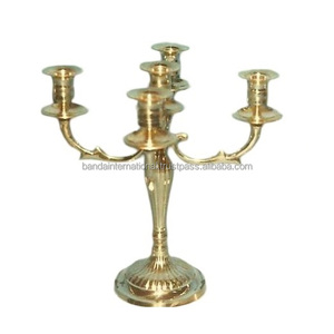 High Quality <b>Brass</b> Three Light Candle Taper <b>Holder</b> With Gold Finish For Home Decor Office Decor And For Christmas - Product Image 4
