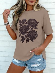 T-shirts d'été pour femmes 100% coton, imprimés graphiques, t-shirts DTF, col rond, manches courtes, amples et confortables - Product Image 5