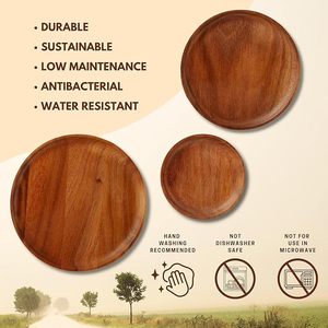 Plateau décoratif rond moderne en bois d'acacia avec motif solide et finition polie pour table de mariage - Product Image 5