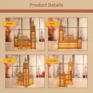 Puzzle 3D in Legno, Kit di Costruzione Fai-da-Te, Modello Big Ben, Regalo di Natale Unico per Arredamento Casa e Orologio da Scrivania Creativo per Famiglia - Product Image 6
