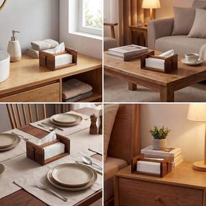 Lot de 2 porte-serviettes de table en bois d'acacia avec barre centrale, distributeur de serviettes pour la maison et la salle à manger - Product Image 3