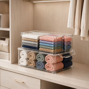 Transparent Kids Closet Storage Bins for Folded <b>Clothes</b>, Sleepwear & Everyday Essentials - Product Image 1