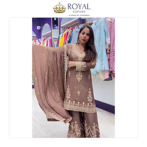 Meilleure collection de vêtements de style indien pour les occasions festives, collection de créateurs en pure soie chinon avec broderie et travail de sequins, ensemble sharara - Product Image 5