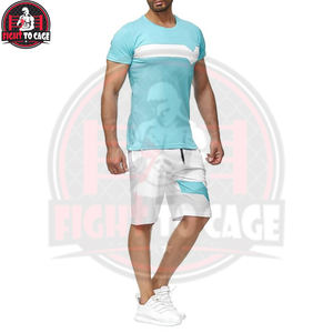 Conjunto de camisa y pantalón corto para adultos en azul y blanco con diseño de logotipo totalmente personalizado, hecho en Pakistán, con la mejor tela suave al tacto. - Product Image 4