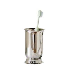 Stylish Silver Textured Metal <b>Toothbrush</b> <b>Holder</b> Round Two Slot Bathroom Accessory Countertop Organizer Modern Home Decor - Product Image 5