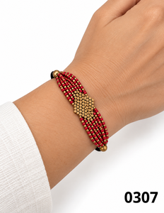 Pulsera de Moda para Mujer, Estilo Vintage, con Cuentas de Latón Rojo Dorado, Detalles de Bolas, Cierre de Cordón Negro Hecho a Mano, Joyería de Moda al por Mayor - Product Image 2