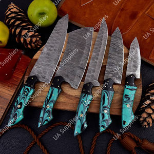 Juego de Cuchillos de Chef Profesionales de Acero de Damasco Hechos a Medida, 5 Piezas, UA Supplies, Mango de Epoxi Hecho a Mano, Ambidiestro, Funda de Cuero, 4.5-9 - Product Image 2
