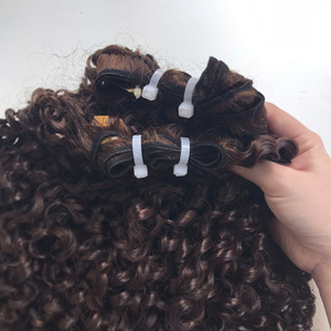 Precio de fábrica 100% Raw Virgin Vietnamita Human Lace Weft Pixie Curl Color Chocolate Super Double Drawn Extensiones de cabello - Product Image 2