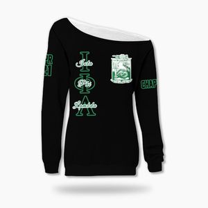 Sweat-shirt personnalisé Iota Phi Lambda à épaules dénudées, noir et vert émeraude, pour la sororité Iota Phi Lambda - Product Image 5