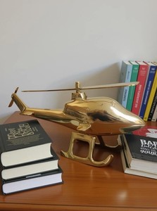 Modelo de Helicóptero Metálico Dorado Vintage, Adorno Decorativo de Escritorio, Avión Decorativo, Manualidad Creativa, Escultura en Miniatura para Oficina - Product Image 2