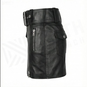 Jupe crayon mini en cuir taille haute pour femme avec ceinture, poche zippée, style motard, couleur unie, toutes saisons - Product Image 3