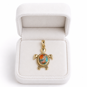 Pendentif Tortue en Cuivre Turquoise et Coquille d'Huître Bleue, Bijou Artisanal Inspiré de l'Océan, Plaqué Or, Création de Designer - Product Image 4