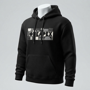 Sweat-shirt à capuche noir pour homme OneApex, imprimé géométrique, streetwear décontracté, coupe classique, coton tricoté, vêtements d'automne - Product Image 2
