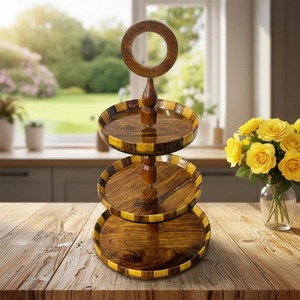 Support à gâteau en bois pour la présentation de desserts lors de réceptions à domicile et la décoration de table, support à dessert à étages en provenance d'Inde - Product Image 6