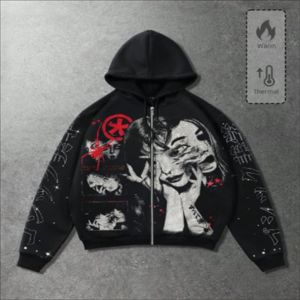 En gros, Sweat à capuche zippé personnalisé en coton épais délavé à l'acide, brodé, et Pantalon de survêtement coupe évasée, style streetwear, automne, coupe oversize, marque privée - Product Image 1