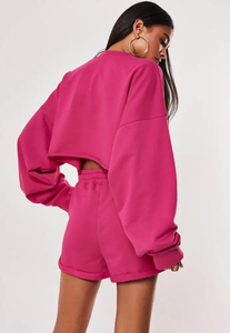 Women's 2 Piece Pink Cropped <b>Sweater</b> <b>Set</b> Casual Loose Fit Solid Color Knitted Shorts Outfit Spring Summer Wear - Product Image 6