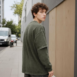 Mens Oversized Graphic <b>Tshirt</b> Los Angeles Acid Wash 2 in 1 Grunge Shirts Vintage Streetwear Layered Tees Y2K - Product Image 4