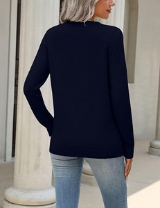 Pull en maille à col rond pour femme, couleur unie, manches longues, décontracté, pour l'automne, 100% acrylique, anti-boulochage, ourlet côtelé - Product Image 6