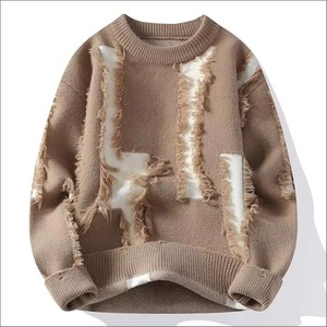 Pull en tricot noir surdimensionné pour homme avec franges, col rond, pull d'hiver anti-boulochage, coupe classique, couleur unie - Product Image 6