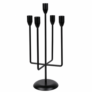 Modern Matte <b>Black</b> Metal 5-Arm Candlestick Holder Decorative Hand-Forged Metal <b>Candelabra</b> for Dining Table Mantel Living Room - Product Image 1