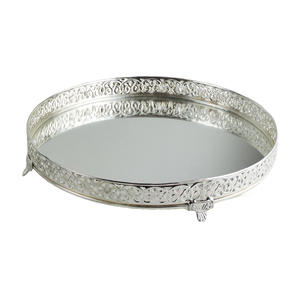 Plateau de présentation de bijoux élégant et rond avec finition argentée, plateau miroir en verre pour la décoration de la maison, plateau à maquillage - Product Image 2