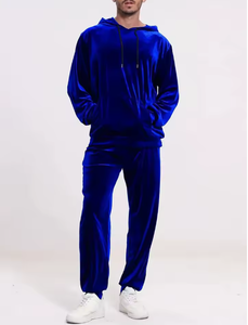 <b>Men</b> Burgundy Velvet <b>Tracksuit</b> Full Sleeve Solid Color Casual Hooded Jogger Pants Set Loose Fit Winter Wear - Product Image 5