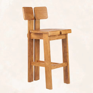 Premium Teak Wood Bar <b>Stool</b> with Dual Back Support and Footrest Durable Minimalist High Chair for Cafe, Bar, Restaurant - Product Image 1