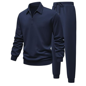 Wholesale Custom logo Men's Cotton Blank <b>Plain</b> <b>Tracksuit</b> Cropped Boxy Zip up Hoodie and Flared Sweatpants Set Sweat Suits Men - Product Image 3