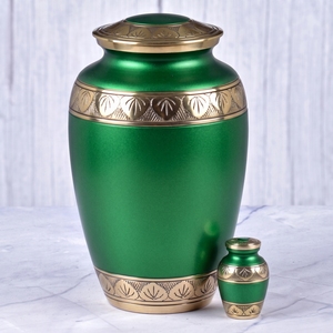 Urna Funeraria de Latón con Patrón de Hojas Rojas y Doradas, Superficie Mate, para Cenizas Humanas, Urna Conmemorativa y Funeraria - Product Image 3