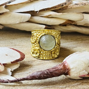 High Demand Market Favorite <b>Ring</b> Prehnite Flower Texture Brass <b>Ring</b> Gold Plated <b>Chunky</b> Boho <b>Ring</b> Wholesale <b>Ring</b> For Women - Product Image 1