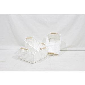 New Design Eco-Friendly <b>Storage</b> <b>Basket</b> Paper Rope Home <b>Storage</b> <b>Square</b> Wooden Handles Stackable - Product Image 4