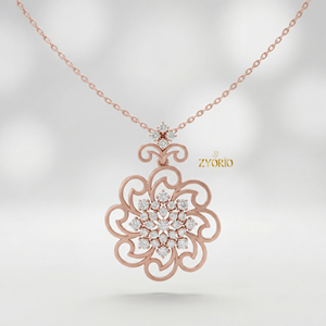 Colgante de Diamante Cultivado en Laboratorio con Diseño Floral Dorado, Cadena de Plata de Ley Chapada en Oro, Diseño Moderno y Sostenible, Elegante para Fiesta de Compromiso - Product Image 2