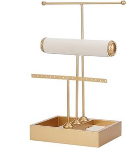 Organizador de Joyas con Soporte de Madera, Expositor Multicapa para Pendientes y Collares con Ganchos, Bandeja de Almacenamiento para Anillos y Relojes - Product Image 6