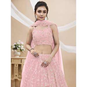 Spectaculaire Rose Paillettes Georgette Robes De Mariée Lehenga Choli - Product Image 4