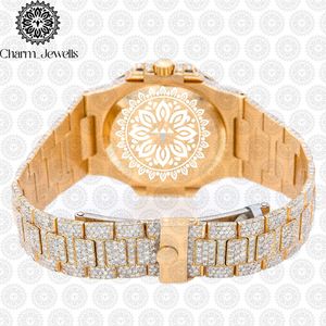 Charm_Jewells Montre de luxe en or, boîtier rond de 40 mm, quartz analogique, lunette sertie de diamants, mode féminine - Product Image 2