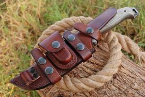 Couteau de chasse à lame fixe fait main en acier à haute teneur en carbone, couteau de survie plein pied pour l'extérieur avec étui en cuir véritable OEM - Product Image 4